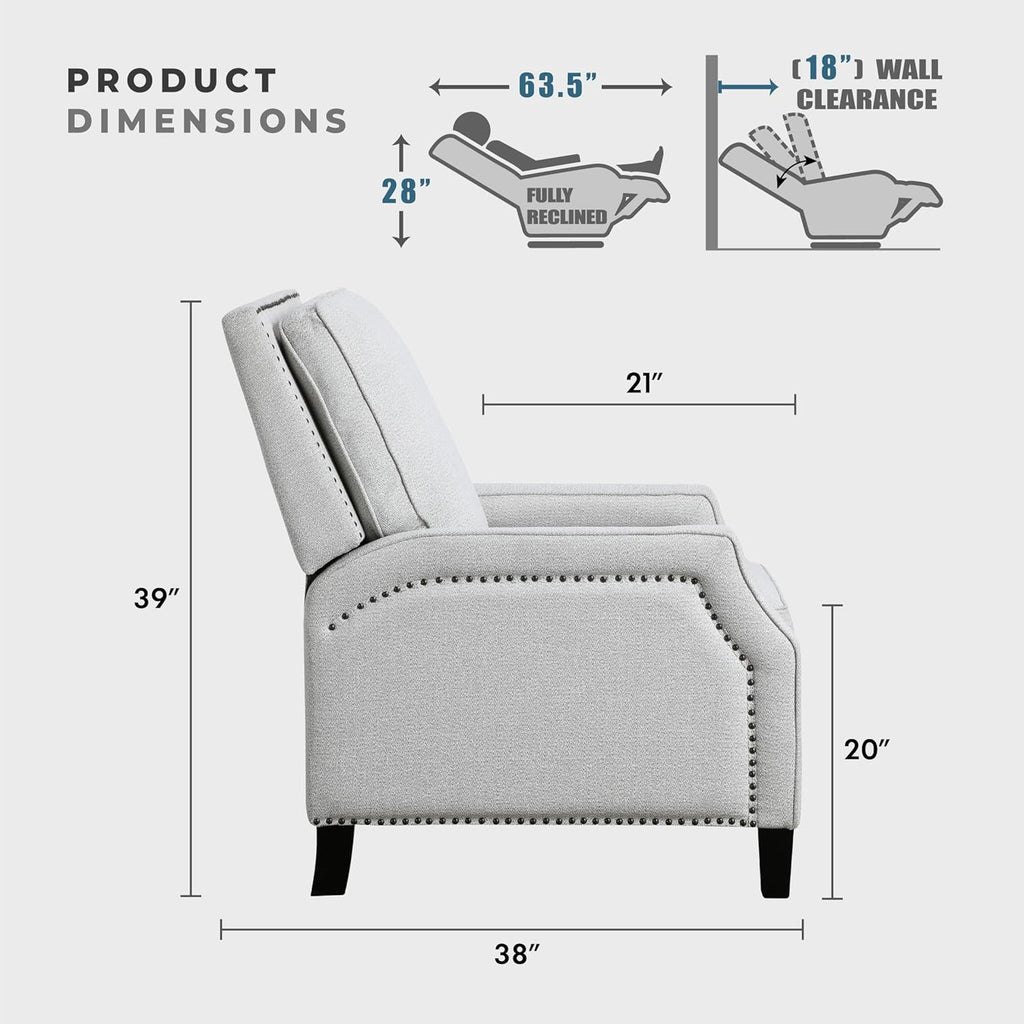 Push Back Recliner Chair, Reclining Sofa Armchair, Modern Recliner Sofa Chair with Footrest, Chenille Fabric Recliner