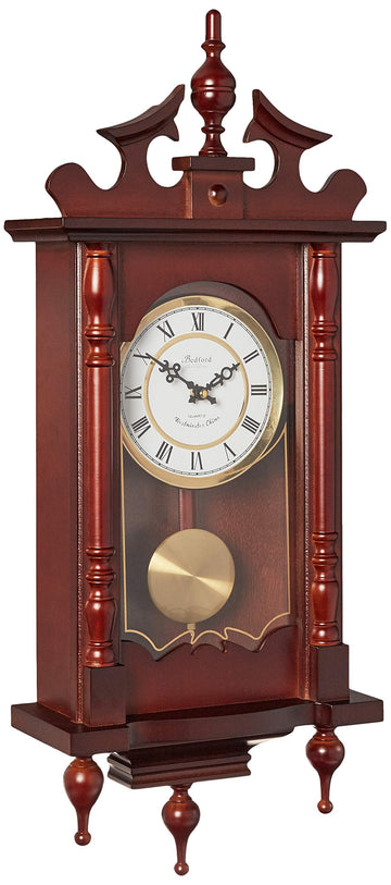 Classic 31" Chiming Wall Clock with Roman Numerals and A Swinging Pendulum in a Cherry Oak Finish