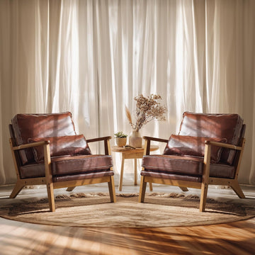 Solid Wood Wide Armrests Accent Chair,Upholstered Mid Century Modern Chair with Pillow,Farmhouse Arm Chair - Set of 2