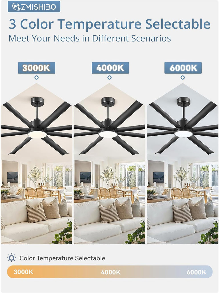 96" Ceiling Fan with LED Light and Remote - Black