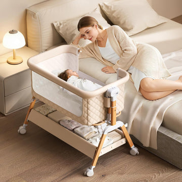 3 in 1 Baby Bassinet Bedside Sleeper,Bedside/Rocking Bassinet for Baby with Waterproof Comfy Mattress and Lockable