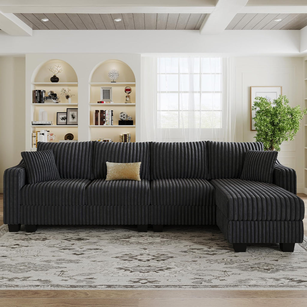 Sectional Couch with L-Shape Chaise L Shaped Couch with Ottoman Sectional Couches Corduroy (Dark Grey, L Shaped)