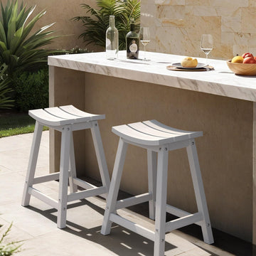 2 Set 24" Outdoor Bar Stools Heavy Duty HDPE Counter Height Bar Stools Weatherproof Patio Seats Modern Waterproof
