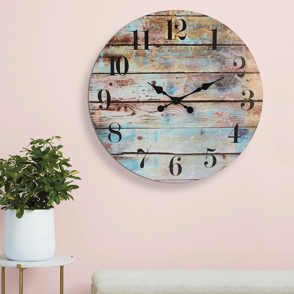 Vintage Farmhouse Wooden 23 Inch Round Battery Operated Hanging Wall Clock