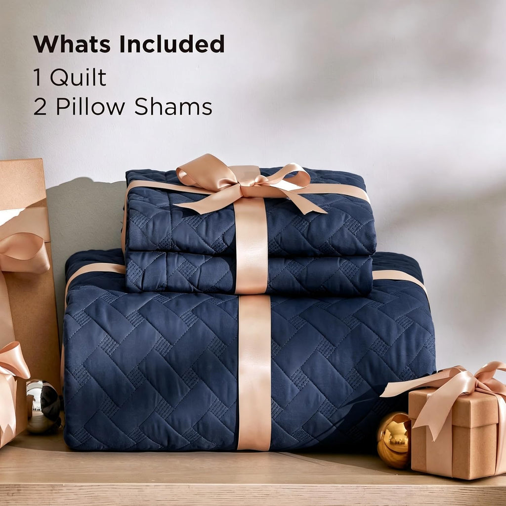 Quilts - Lightweight Bedspreads with Basket Weave Pattern, Soft Quilt Bedding Set, Navy Comforter Set