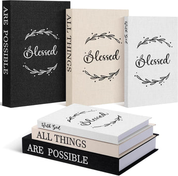 Set of 3 with God All Things are Possible Decorative Books Decor Linen Faux Books Stacked Neutral Modern Aesthetic