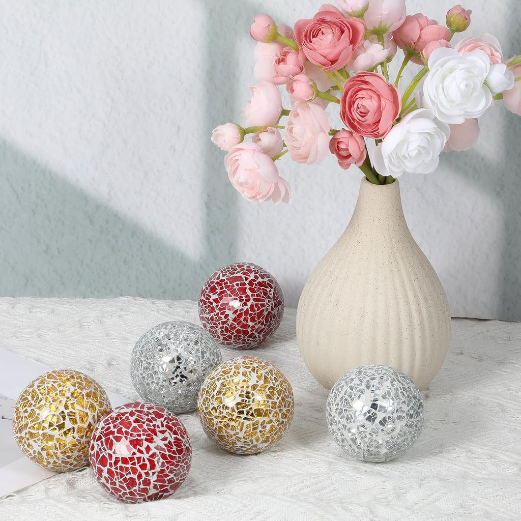 Decorative Balls for Bowls, 2.4 Inch Mosaic Sphere Balls Decorative, Mosaic Glass Orbs Centerpiece Balls - Set of 6