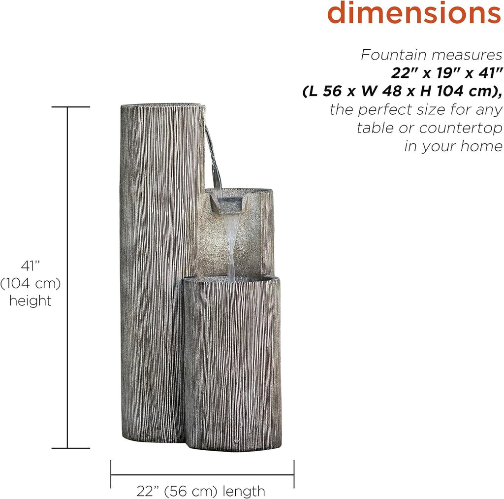 41” Outdoor 3-Tiered Weathered Stone Water Fountain with Natural Stone Look - Garden Water Feature Decoration, Gray