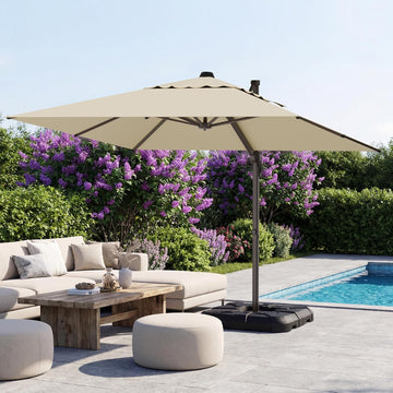 10X10 FT Cantilever Umbrella with Base Included, Large Offset Patio Umbrella 6 Angle Tilts & 360° Rotation