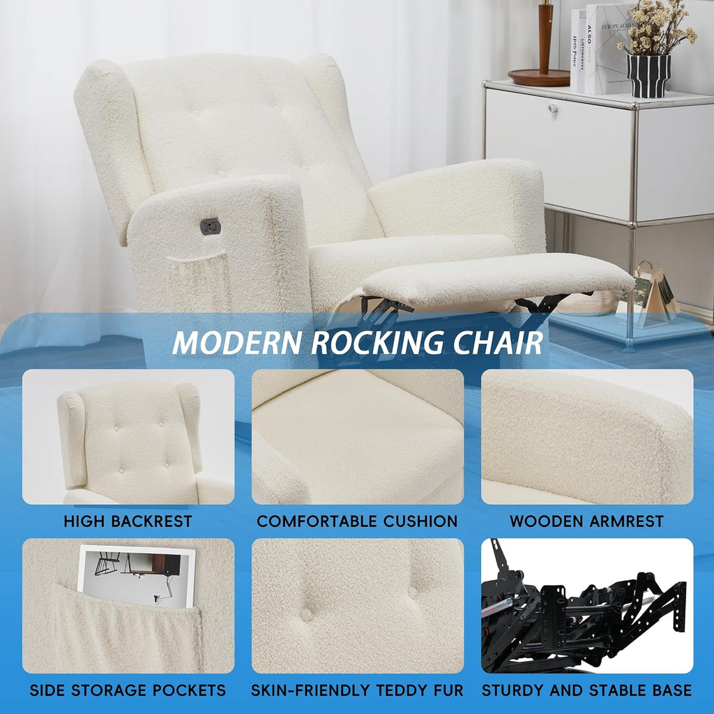 Swivel Rocker Power Recliner Chair, 270° Swivel Glider Recliner with USB & Type-C Charging, Electric Reclining Chair