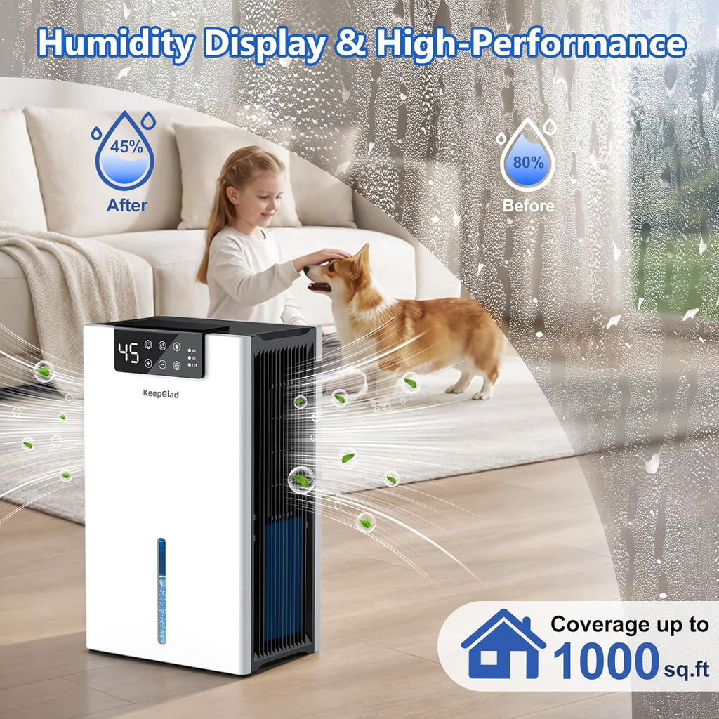 Dehumidifier, 98OZ Dehumidifiers for Home(1000sq.ft), Humidity Display Dehumidifier for Basement Bathroom Bedroom