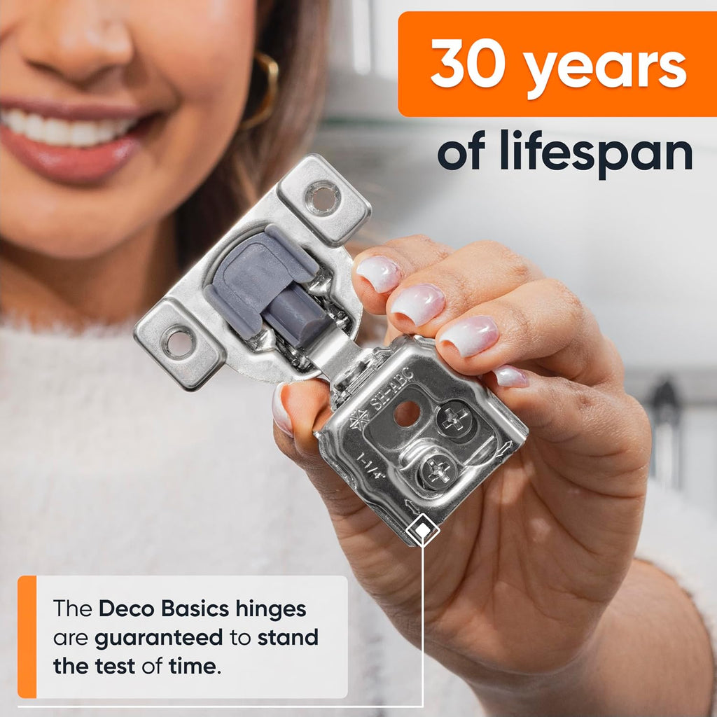 50 Pack Soft Close Cabinet Hinges 1-1/4" Overlay Doors, Slow Self-Closing Concealed Hidden Hinges for Face Frame