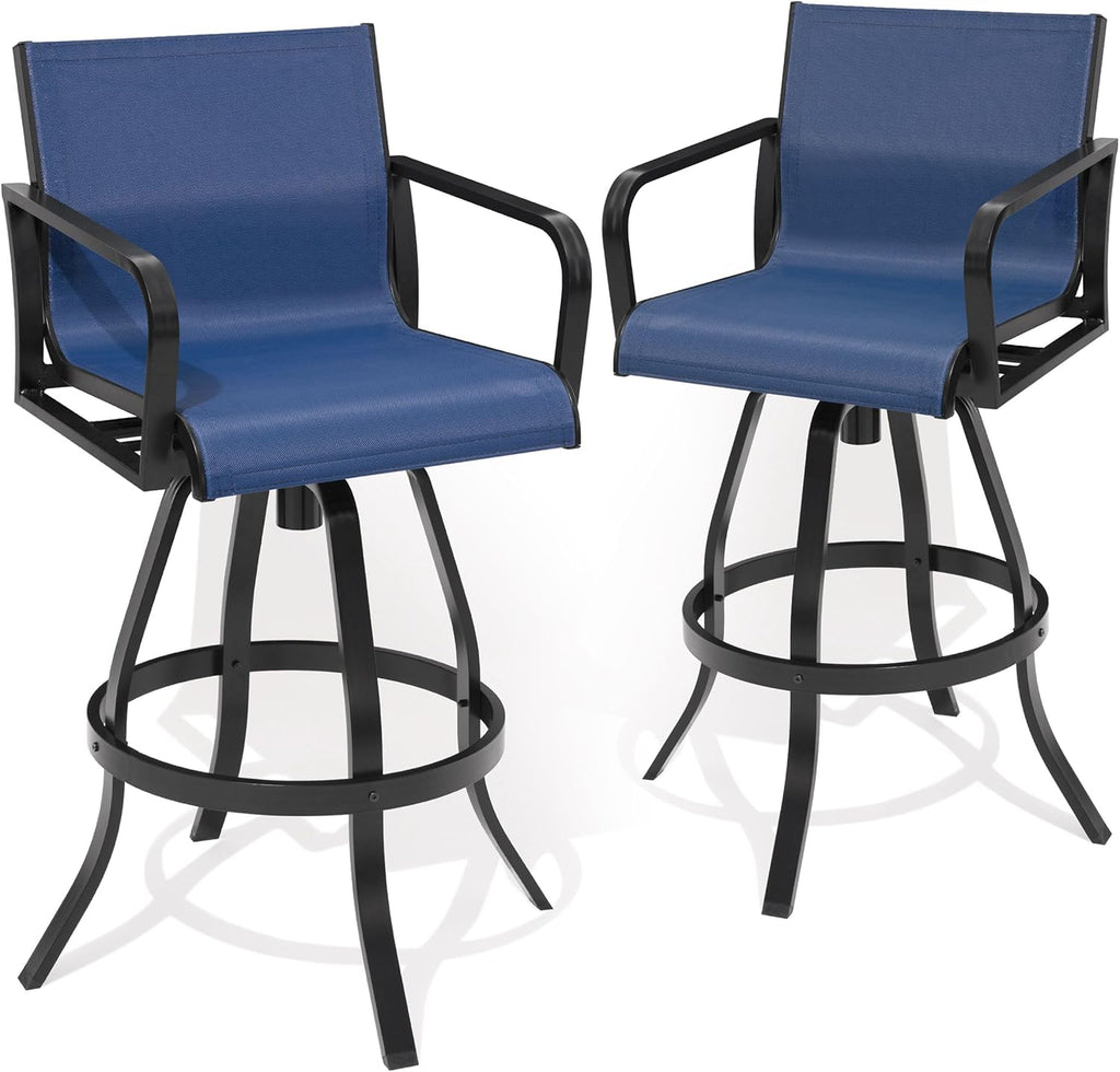 Swivel Outdoor Bar Stools Set of 4, 30" Aluminum Bar Height Chairs with Textilene Fabric, All Weather Barstools