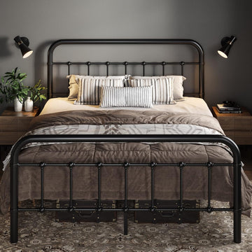 Full Metal Platform Bed Frame with Victorian Style Wrought Iron-Art Headboard/Footboard, No Box Spring Required, Black