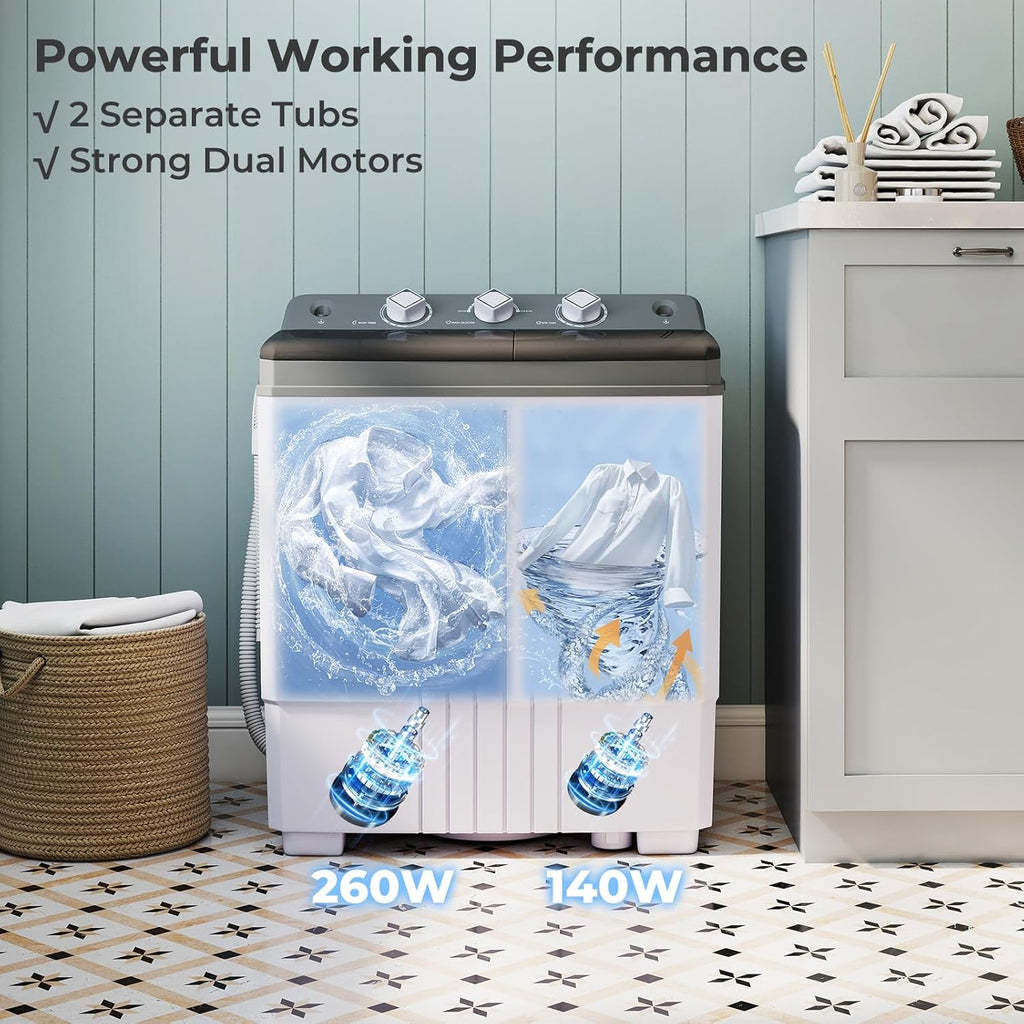 Portable Washing Machine, 20 LBS Washer & Spinner Combo with Built-in Drain Pump & Time Control, Compact Twin Tub 12