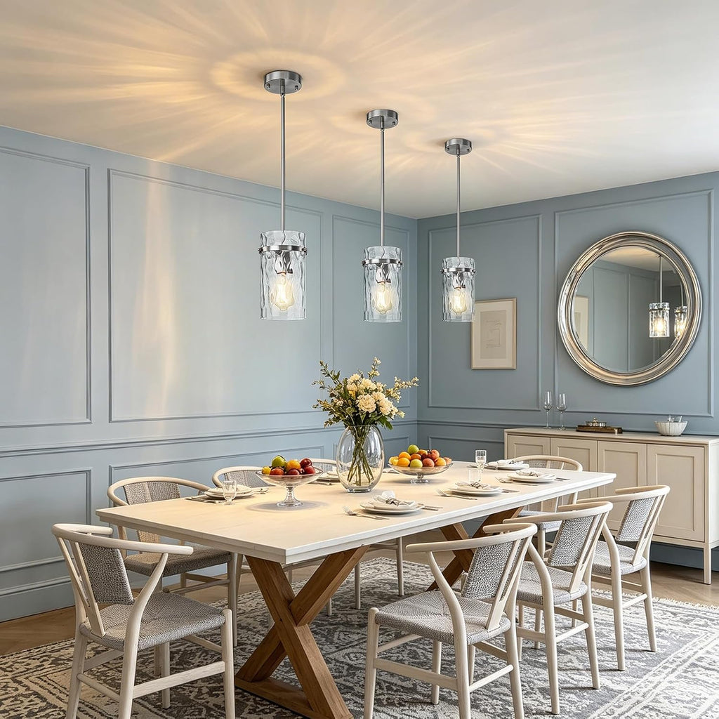 5.5" Brush Nickel Hammered Glass Pendant Lights for Kitchen, Brushed Nickel Pendant Lights Kitchen Island, Modern
