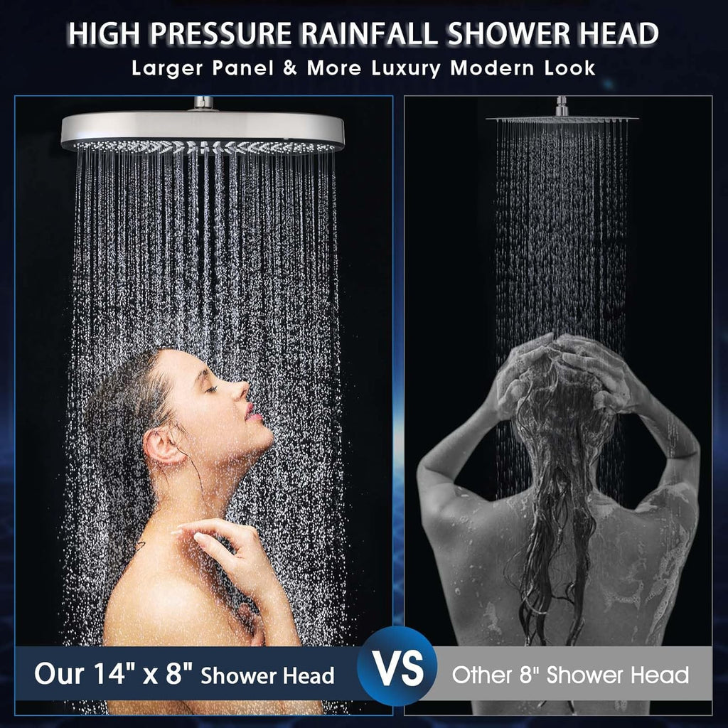 14 Inch Rain Shower Head with 5+1 Settings Handheld Spray Combo