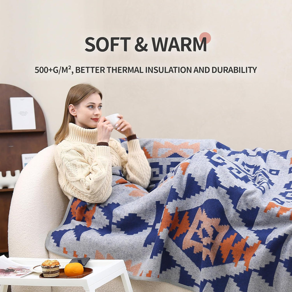 Merino Wool Camp Blanket - Warm Thick Washable Large Outdoor Camping Sleeping Throw Blanket All Weather, Aztec Grey