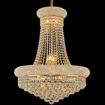 14 - Light Unique Empire Crystal Chandelier with Adjustable Chain for High Ceiling Foyer Entryway Living Room Dining