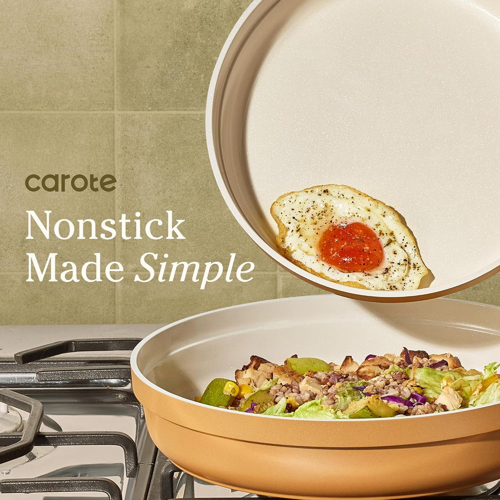 20pcs Ceramic Cookware Set with Detachable Handles, Pots and Pans Set Non Stick, RV Kitchen Cooking Pot and Pan