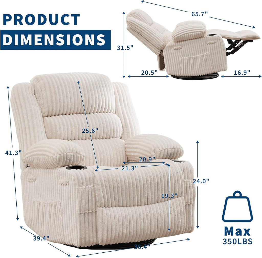 Rocking Recliner Chair Lazy Boy Jumbo Corduroy Nursery Swivel Glider | Recliner with Cup Holder Nursery Glider with