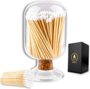 Includes Matches | Decorative Glass Matches Cloche | Bottle Jar Fireplace Candle Match Holder Gift Set