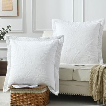 2 Pcs Cotton Quilted Pillow Shams Euro Shams 26"x26" (Euro, White)
