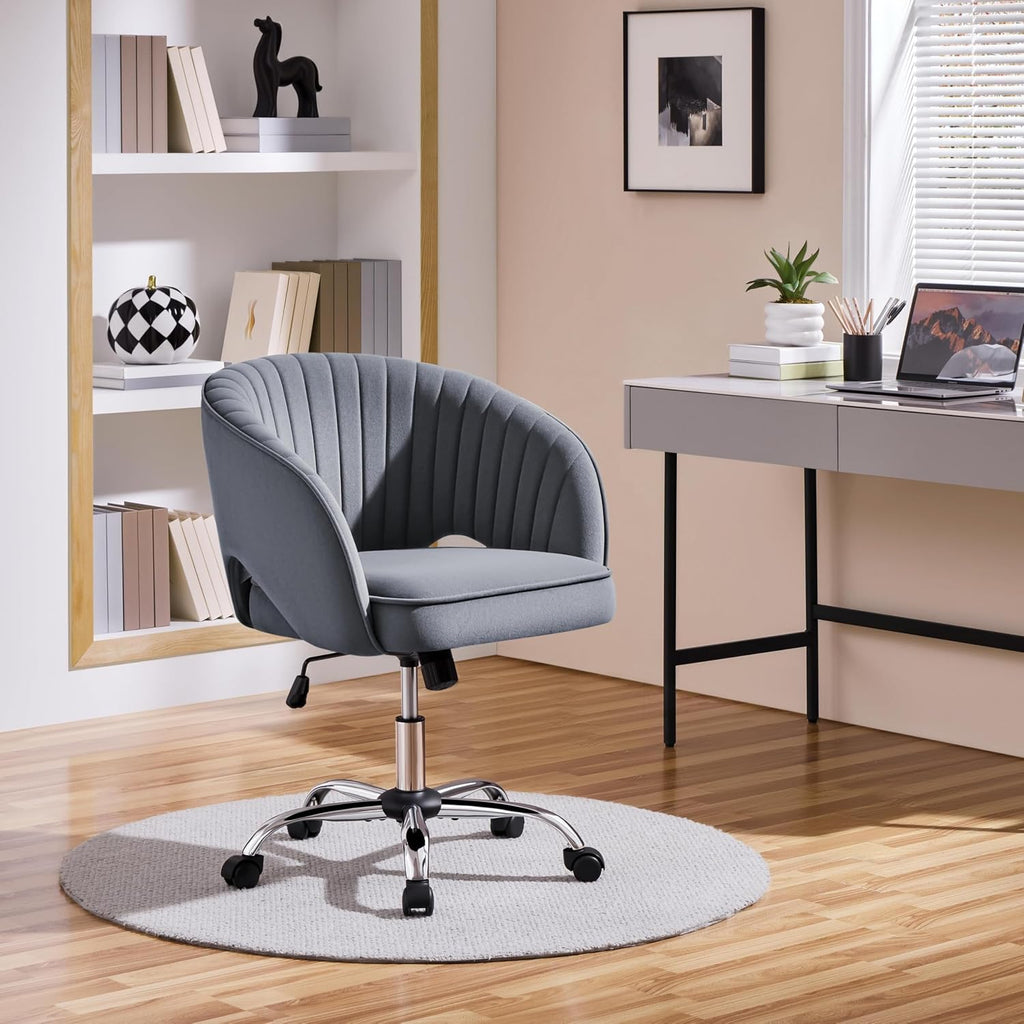 Home Velvet Desk Chair, Upholstered Modern Swivel Chair with Tufted Barrel Back, Rolling Wheels for Office, Study