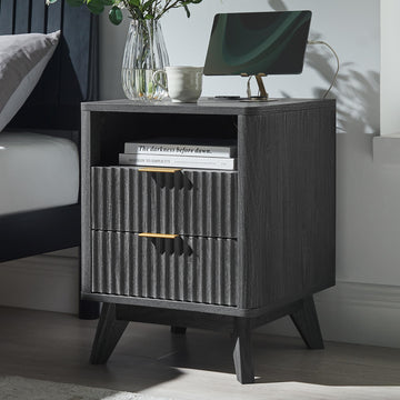 18" Fluted Nightstand with 2 Drawers, Dark Alder