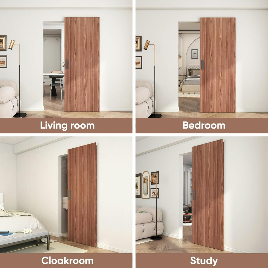 32"x86" Concealed Sliding Barn Door with Soft Close Hardware Kit, Brown Hidden Door for Opening 24"-