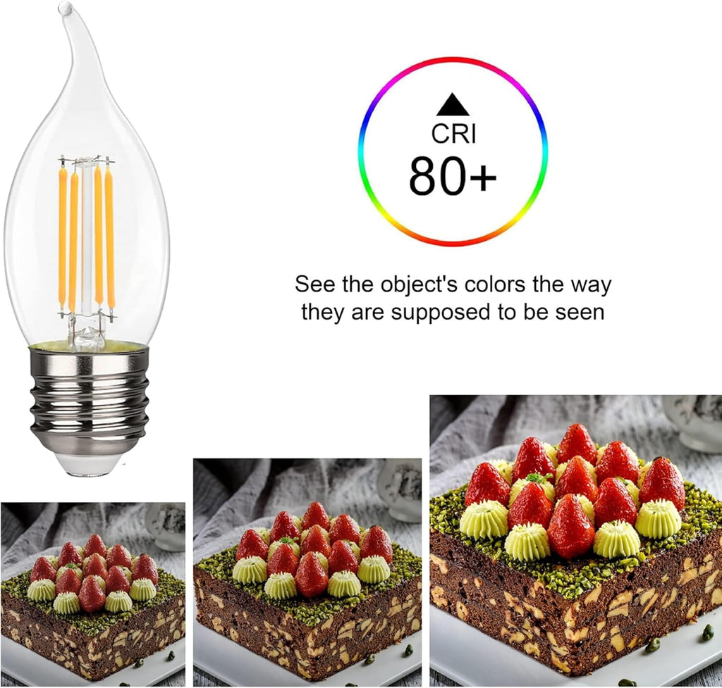 Flame Shape LED Chandelier - 4 Watt Equivalent 40W LED Candelabra Bulbs, Warm White 450LM, Dimmable - E26 Base, 6 Pack