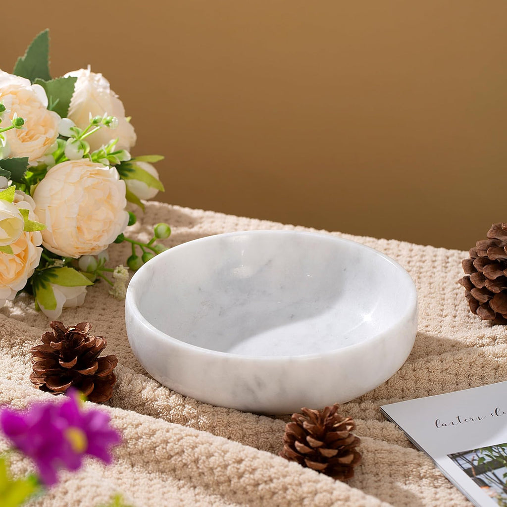 6.7" Decorative Bowl - Natural Marble Key Bowl & Centerpiece (White & Grey)