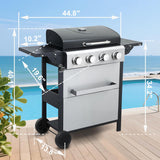 4-Burner Propane Gas Grill, 34,200 BTU BBQ Grill with Stainless Steel Control Panel, Temperature Gauge and Porcelain Cooking Grates