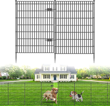 8 Panels No Dig Garden Fence with Gate, 48in(H) × 21ft(L) Decorative Metal Outdoor Dog Fence, Rustproof Pet Fencing