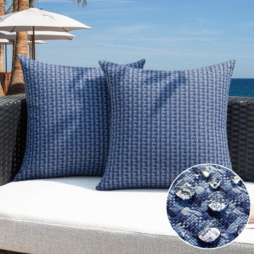 Outdoor Waterproof Throw Pillow Covers Pack of 2 Weaving Texture Water Resistant Outside Decorative Cushion Covers