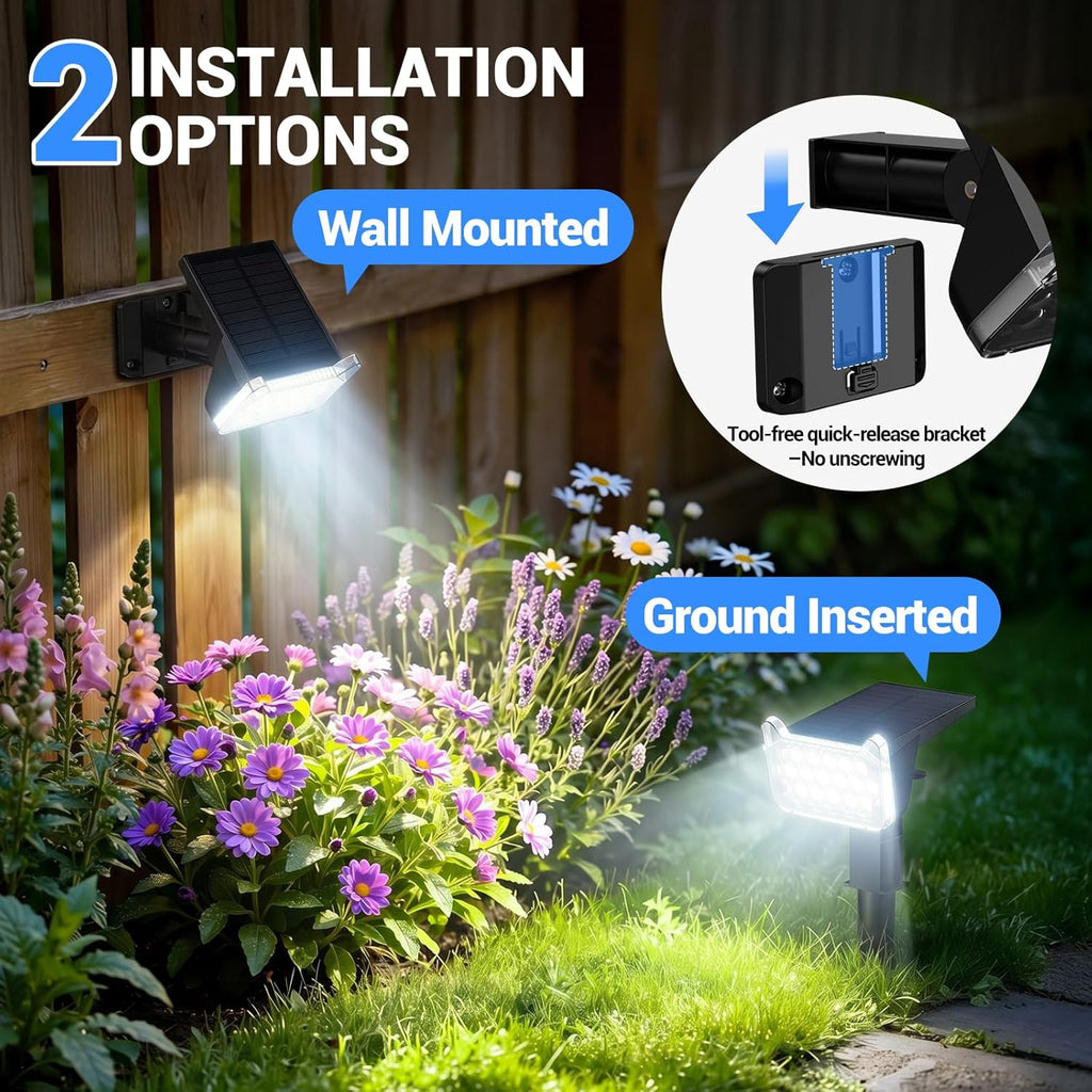 Solar Spot Lights Outdoor Waterproof IP65, Super Bright LEDs with Lens, 6500K 2 Lighting Modes, 2 in 1 Auto On/Off