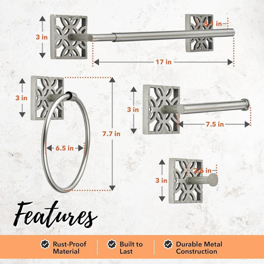 5 Pieces Nickel Bathroom Accessories Set, Wall Mounted - Silver Toilet Paper Holder, Chrome Bath Towel Holder
