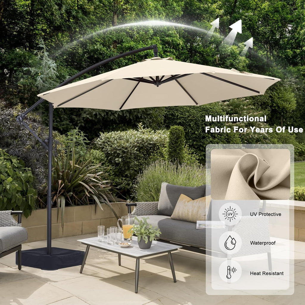 10FT Cantilever Patio Umbrella with base included - Light Beige
