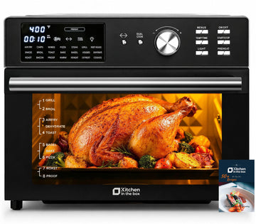 31.7Qt Large Air Fryer Toaster Oven, 21 in 1 Presets, Dual Cook, 6 Accs, Black
