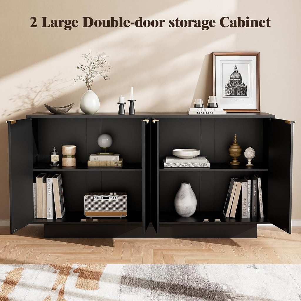 63'' Large Fluted Sideboard Buffet Cabinet, Modern Storage Cabinet with Adjustable Shelf, Console Table Wine Bar