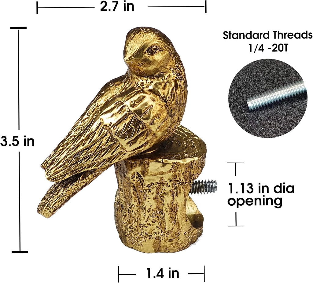 Decorative Curtain Rod Finials, Pretty Polyresin Gold Bird Finials, Set of 2, Compatible with 1 inch or 1-1/8 inch