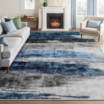 Modern Abstract Rug for Living Room, Machine Washable Area Rug Non-Slip Rug, Low-Pile Contemporary Indoor
