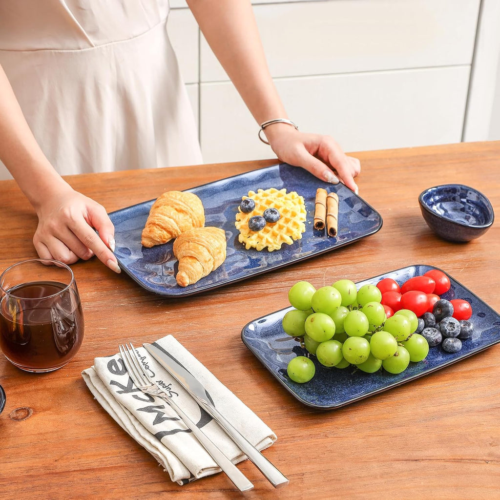 Ceramic Rectangle Serving Platters - 14" 12" 10" Porcelain Serving Trays Plates for Party BBQ Appetizers Sushi
