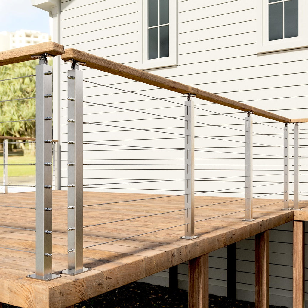 2 Pack Cable Railing Post Stainless Steel Adjustable Angle Intermediate Post for 1/8" Deck Cable Railing, Silvery