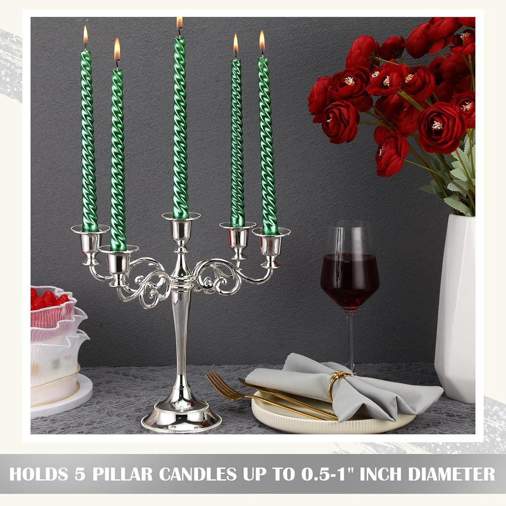 2 Pcs 5 Arm Metal Candelabra Candlestick Holders 10.24 Inch Tall Candlestick Holders Gothic Candle Holdery (Sliver)