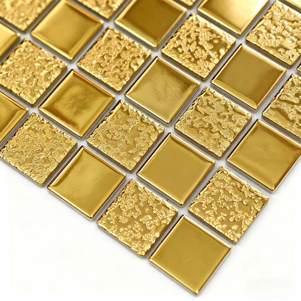 Gold Ceramic Mosaic Backsplash Tile, 5 Sq Ft