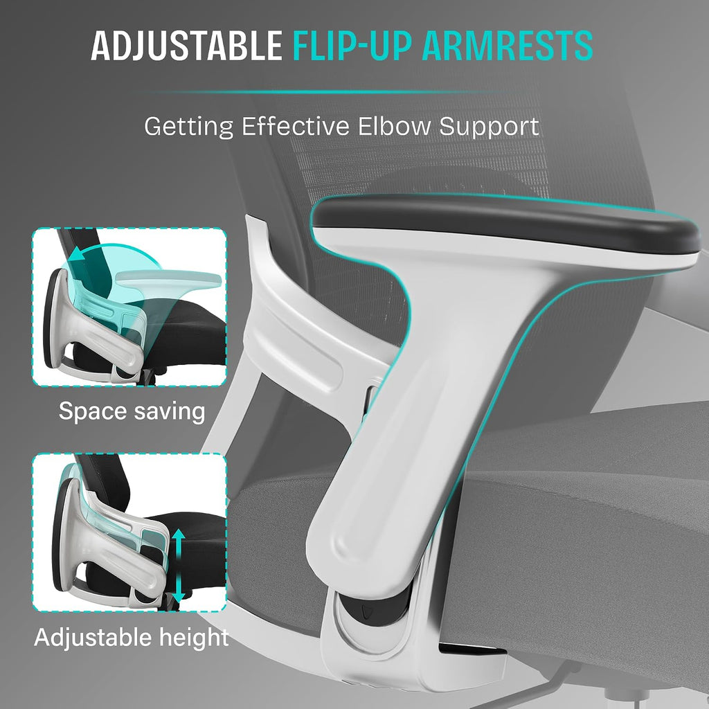 Ergonomic Computer Desk Chair, Sturdy Executive Task Chair - Adjustable Lumbar Support, Flip-up Arms, Tilt Function