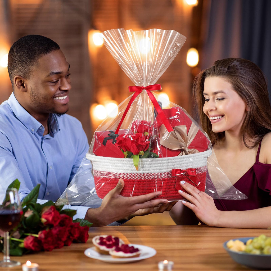Woven Christmas Gift Basket Empty, Red White