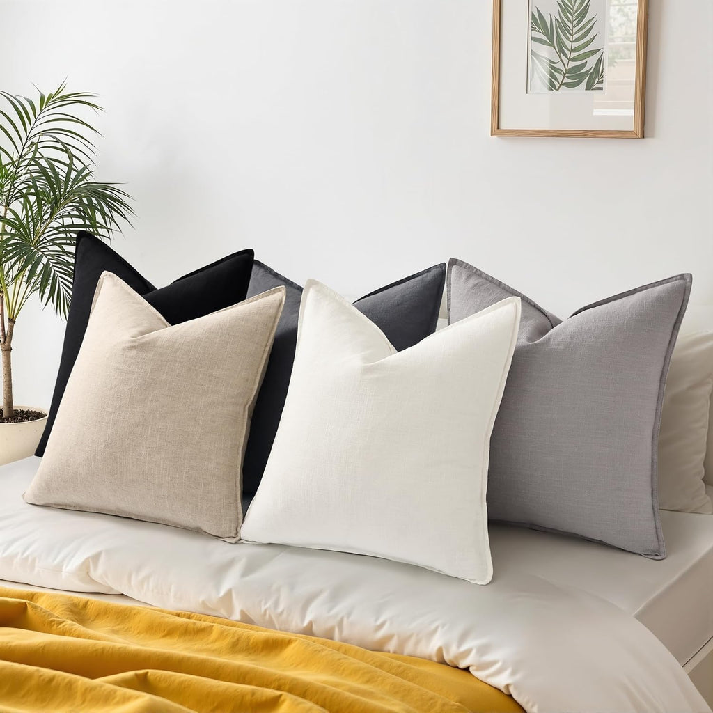 Summer Decorative Linen Throw Pillow Covers 18x18 Inch Set of 2 Light Grey Pillow Covers with Flange Edges Soft