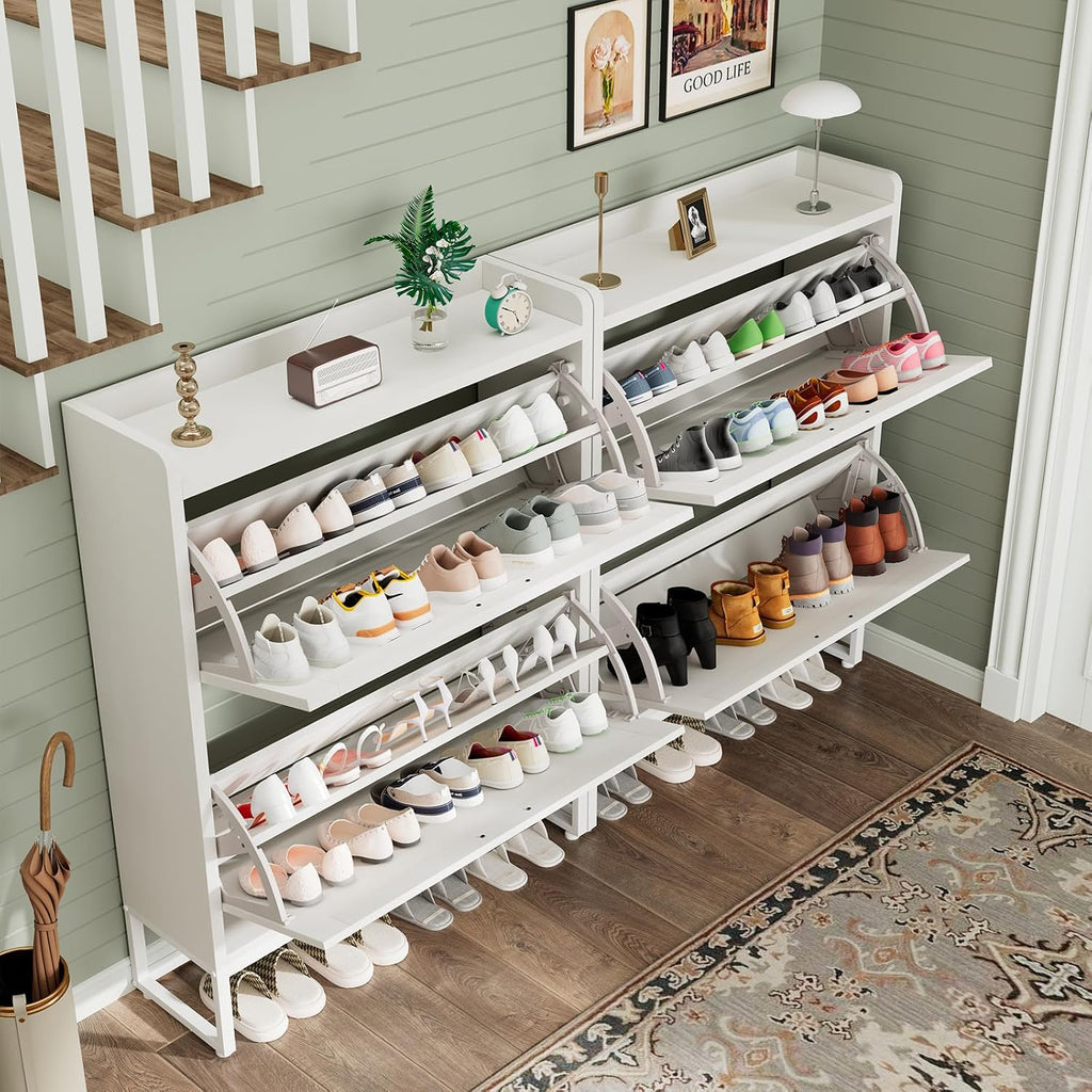 Shoe Cabinet, Shoe Storage Cabinet with 2 Flip Drawers & Adjustable Shelf, Space-Saving Shoe Organizer - Holds 16+